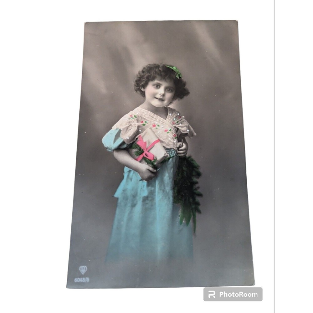 Vintage Postcard Pretty Young Dutch Girl Gift Flowers Tinted Pastels RPPC 1912